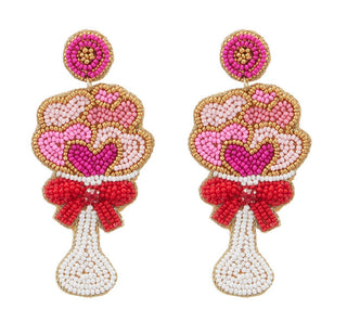 Valentine's Day Heart Bouquet Beaded Earrings 