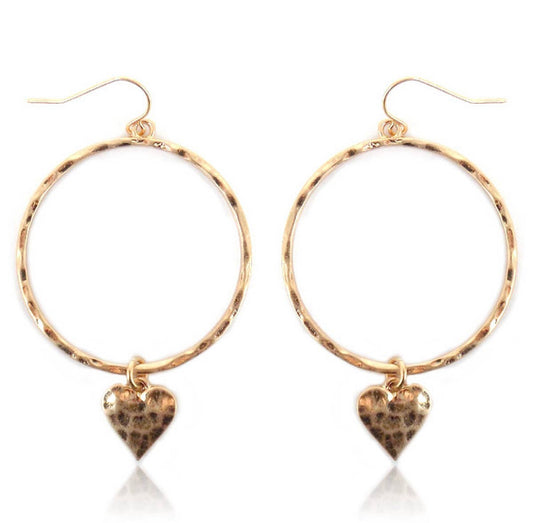 Gold Hammered heart earrings