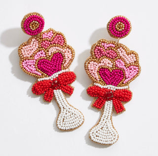 Valentine's Day Heart Bouquet Beaded Earrings 