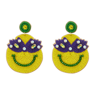 Mardi Gras Smiley face Mask Beaded Earrings 