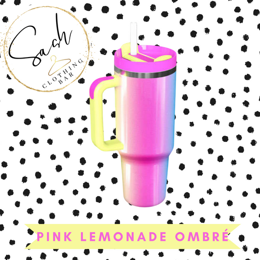Pink ombré 40 oz tumbler with handle 
